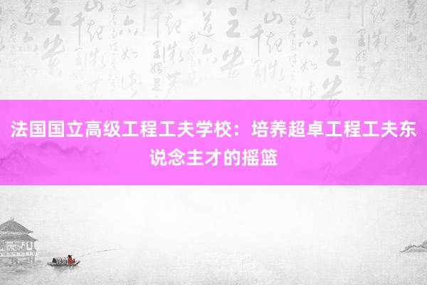 法国国立高级工程工夫学校：培养超卓工程工夫东说念主才的摇篮